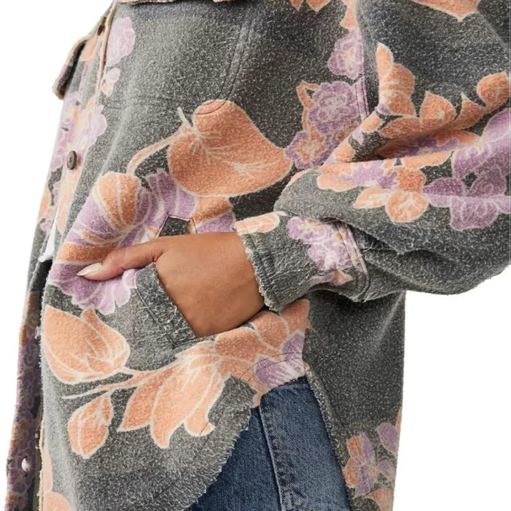 NWT Free People Ruby Shacket charcoal combo XS - Picture 5 of 6